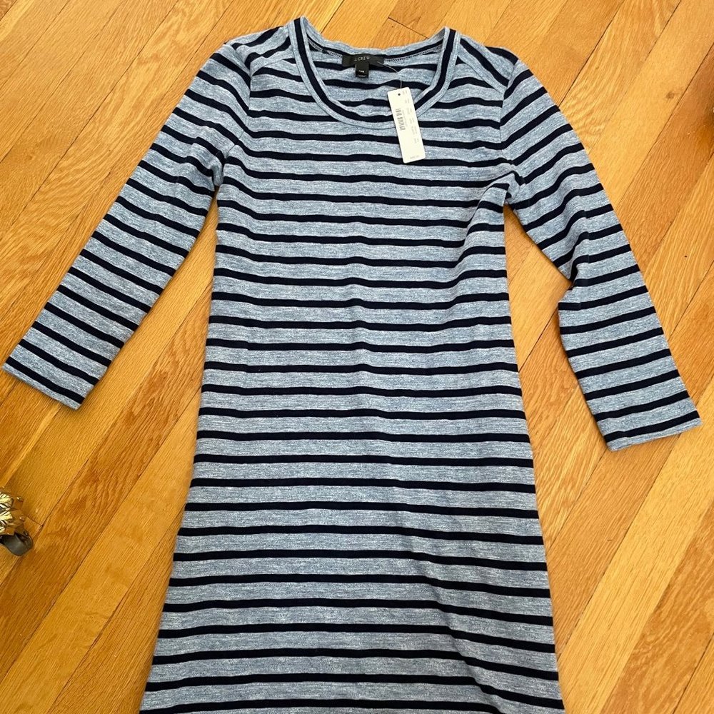 NWOT J. Crew Striped Side-Zip T-Shirt Dress Blue